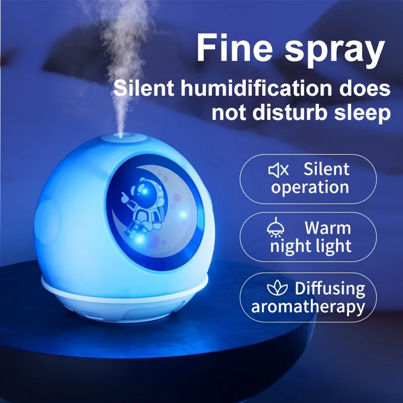 Portable Astronaut Air Humidifier With LED Lights And Essential Oil Diffuser, USB Power Supply, Suitable for Home and Office Use