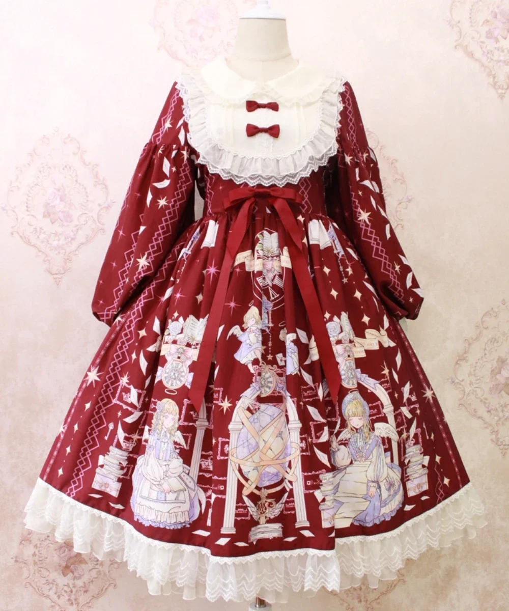 

Sweet Long Lantern Sleeve Midi Dress ~ Angel's Book Printed Empire Waist Dress by Alice Girl