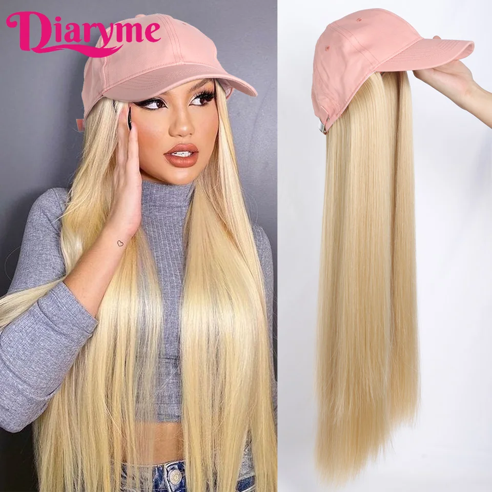 Wig sintetis dengan topi Wig panjang lurus Wig penutup rambut Wig untuk wanita Wig pirang Wig pengganti rambut sintetis untuk wanita