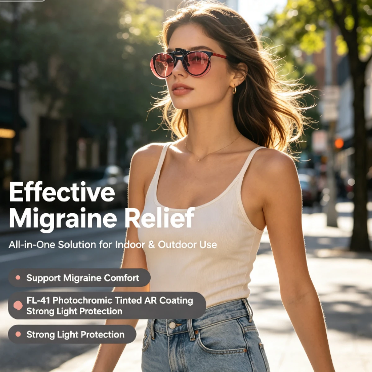 SHINU Flip‑up FL‑41 Migraine Clip‑on Lenses Light Sensitivity Photophobia Eyeglass Clip Reduce Screen‑Triggered Headache