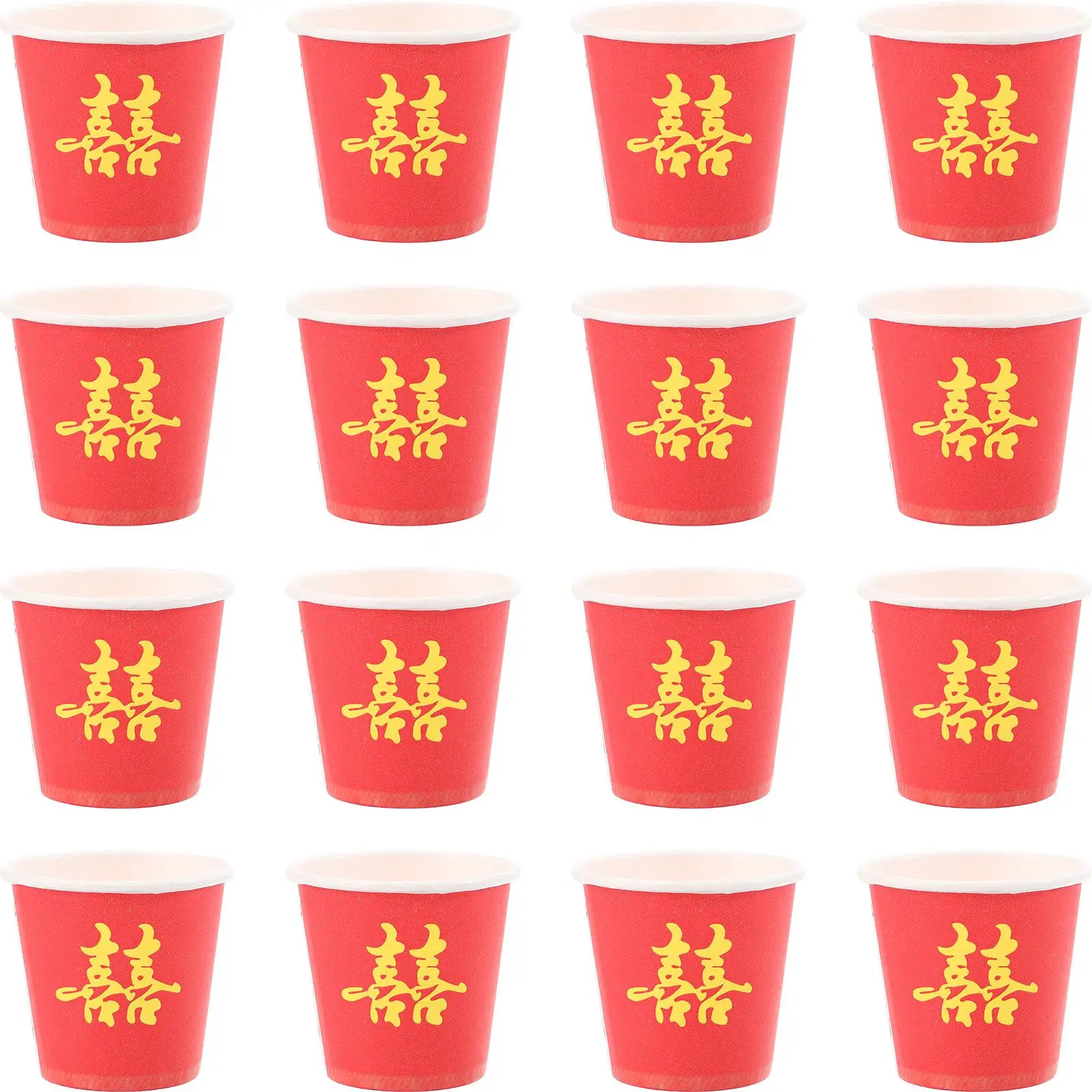

50 Pcs Mini Red Xi Paper Cups Wedding Disposable Tea Cups Small Joy Word Glassware For Chinese Wedding Reception Event Tableware