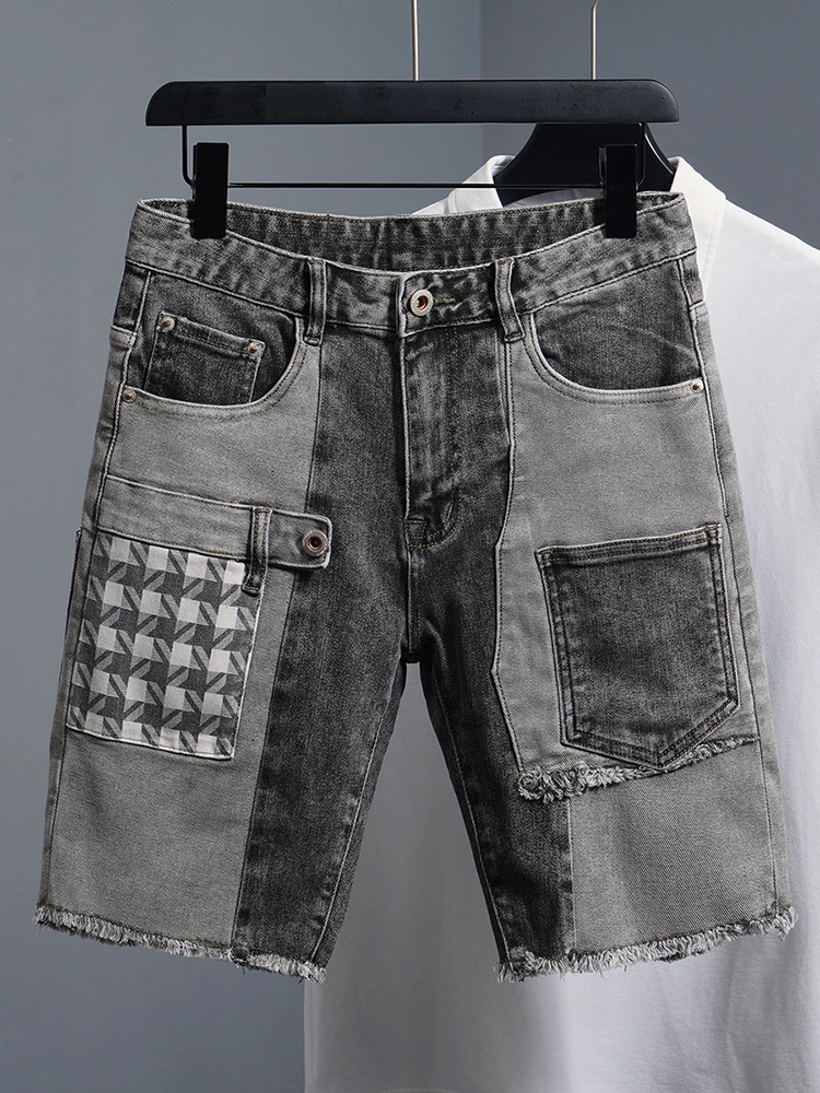 

Летние тонкие джинсы-брюки в стиле пэчворк от бренда Faion, мужские модные прямые свободные брюки-пятичетверти, новинка 2025 года, джинсы средней длины до середины икры