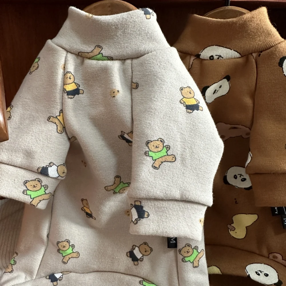 Soft Grey Baby Cotton Shir for Sphynx Cat Autumn Long Sleeves Cartoon Cute Bear Panda Duck Loungewear for Devon Rex in Spring