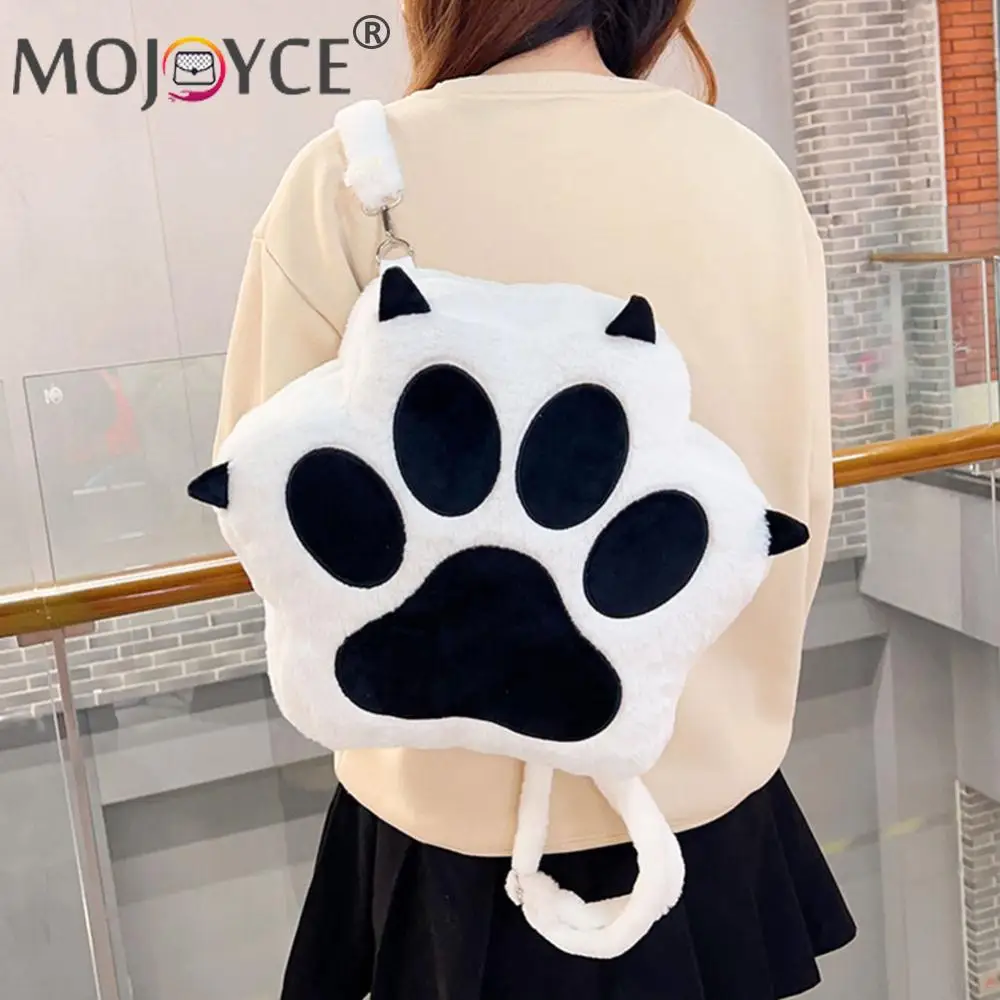 Cute Cat Paw Plush Backpack with Adjustable Straps Soft Furry Purse JK Girls Bag Cartoon Backpack for Women Girls