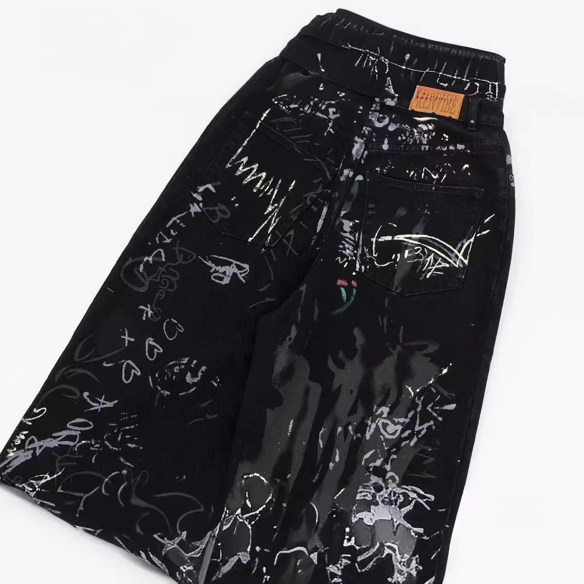 Dżinsy damskie dla mężczyzn Retro Y2K Black Graffiti Punk Rap Street Jeans Designer Straight Fashion Pants Couple Sports Casual Trousers