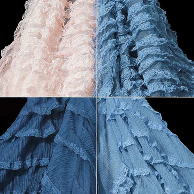 

Multi-Layer Lace Trim Yarn Fabric Princess Gown Wedding Dress Designer Fabric DIY Sewing Ruffle Trim Lolita Doll Clothes