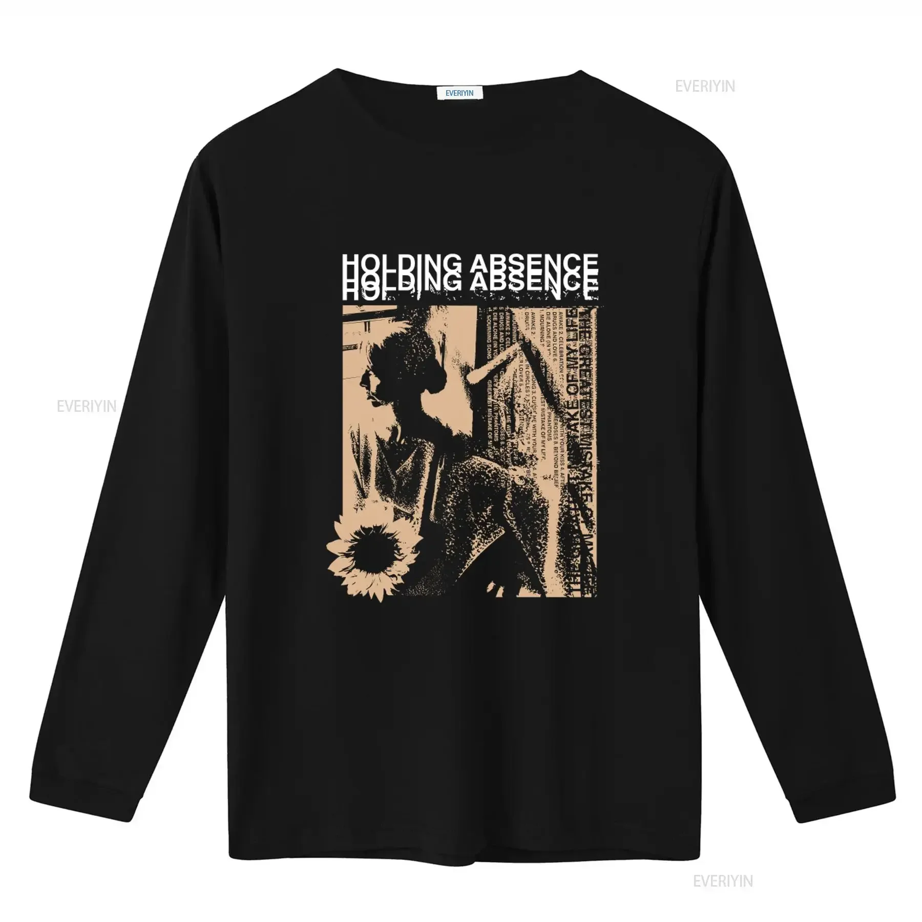 Holding Absence Band T shirt Metal Music Inspired Design with Sunflower Typography Print Casual vintage Washed homme Slightly