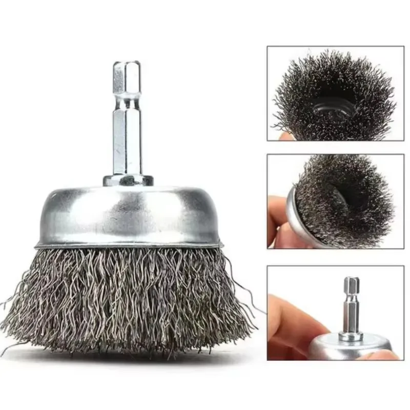 Wire Brush Wheel Cup Brush Set,Wire Brush for Drill 1/4 Inch Hex Shank Inch Coarse Carbon Steel Crimped Wire Wheel