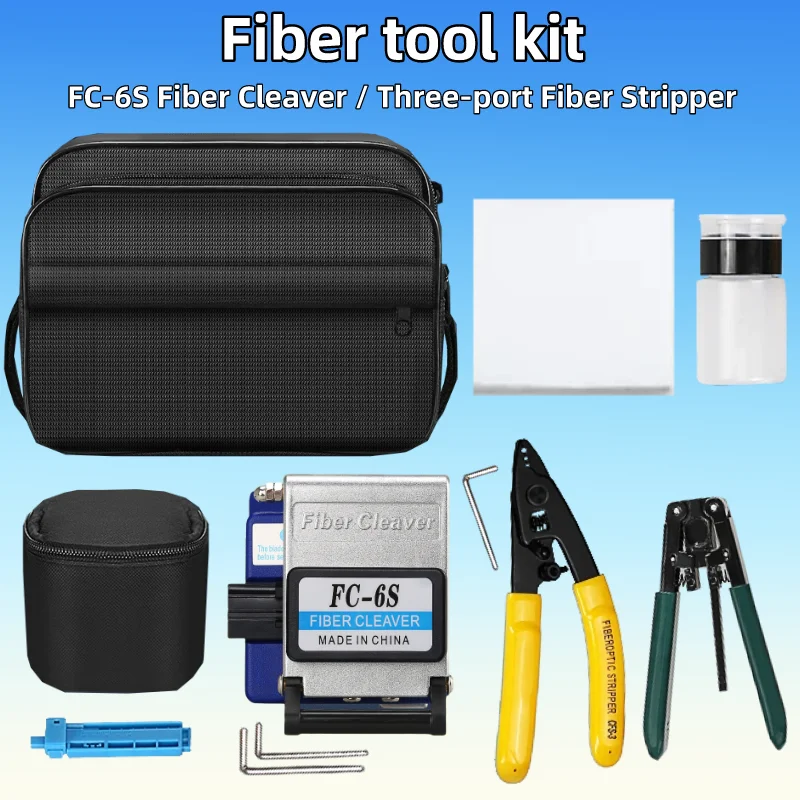 

FTTH Fiber Optic Tool Kit With FC-6S Fiber Cleaver CFS-3 Three-port Fiber Stripping Pliers Optical Fiber Leather Wire Stripper