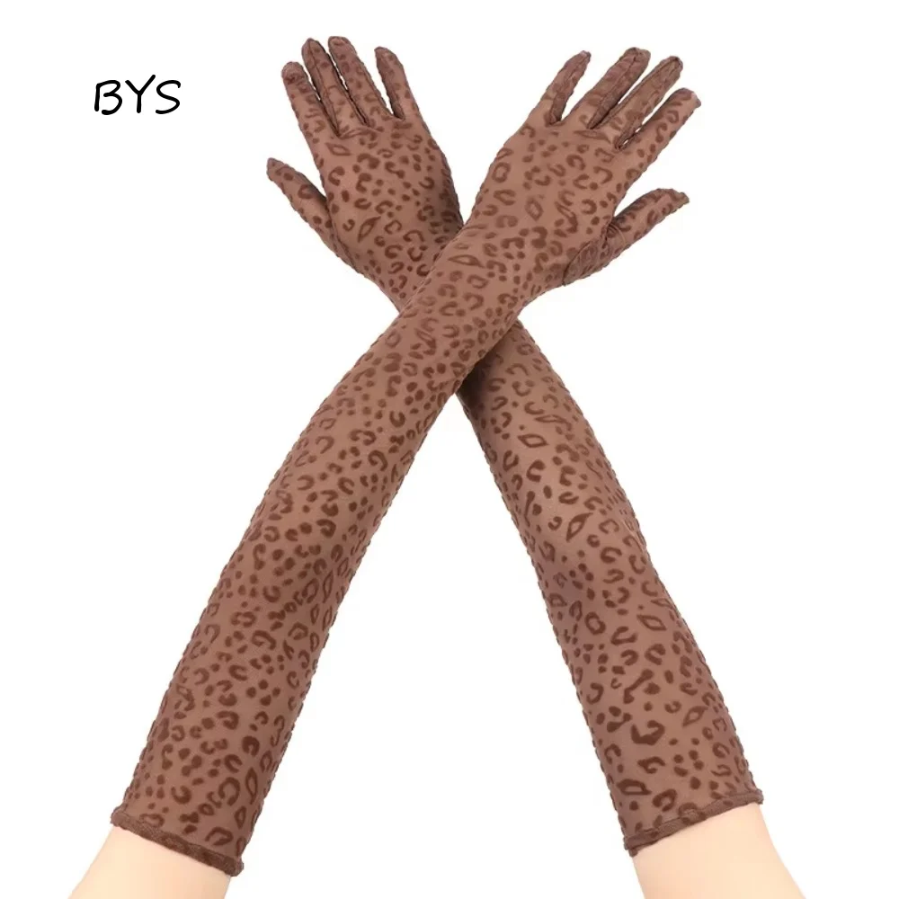 Sunscreen High Elasticity Long Gloves Hollow Breathable Thin Leopard Print Gloves Transparent Soft Mesh Gloves Stage Performance
