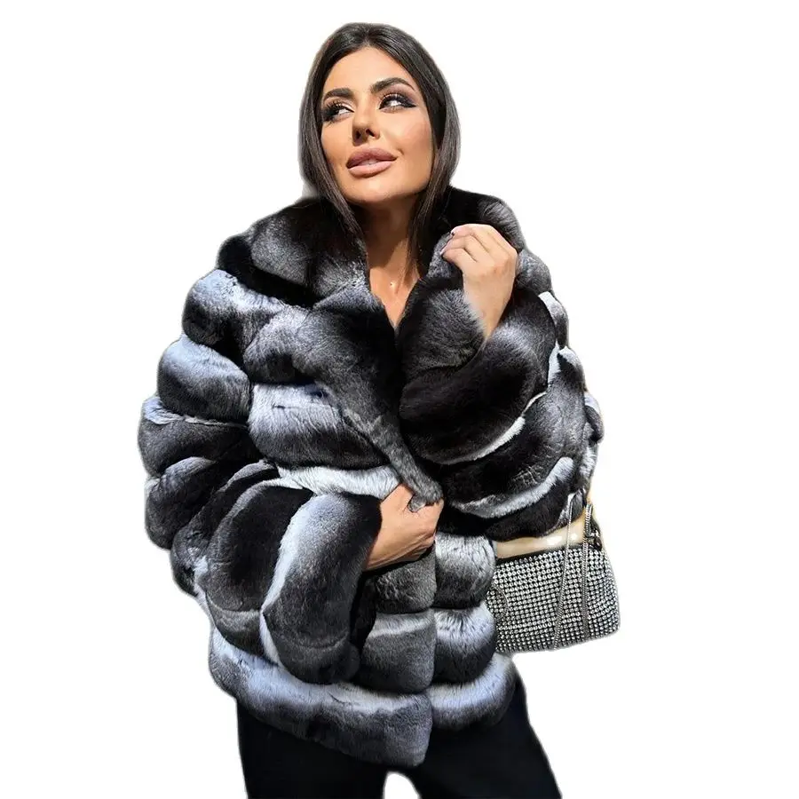 

Натуральная шиншилла, шубы из кроличьего меха, женские куртки с кроликом, зимняя теплая шуба из кролика рекс, короткая женская одежда