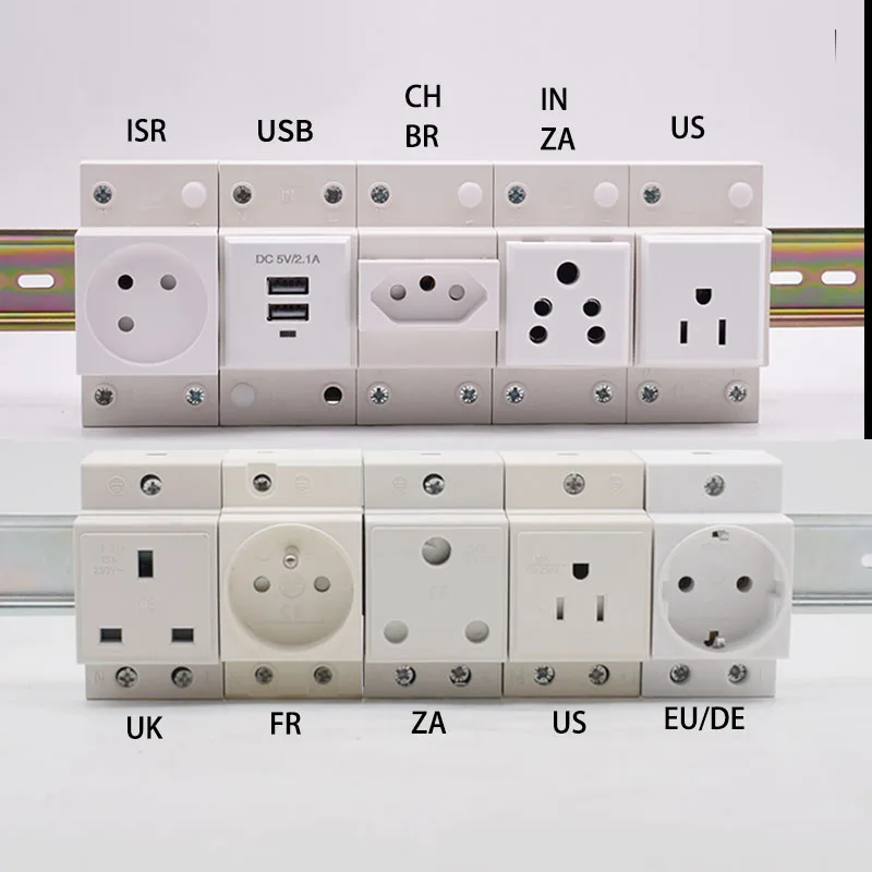 UK US EU FR IT CH IN ZA Standard Modular Din Rail Socket M1363 Industrial Distribution Box AC30 Power Sockets Adapter Connector