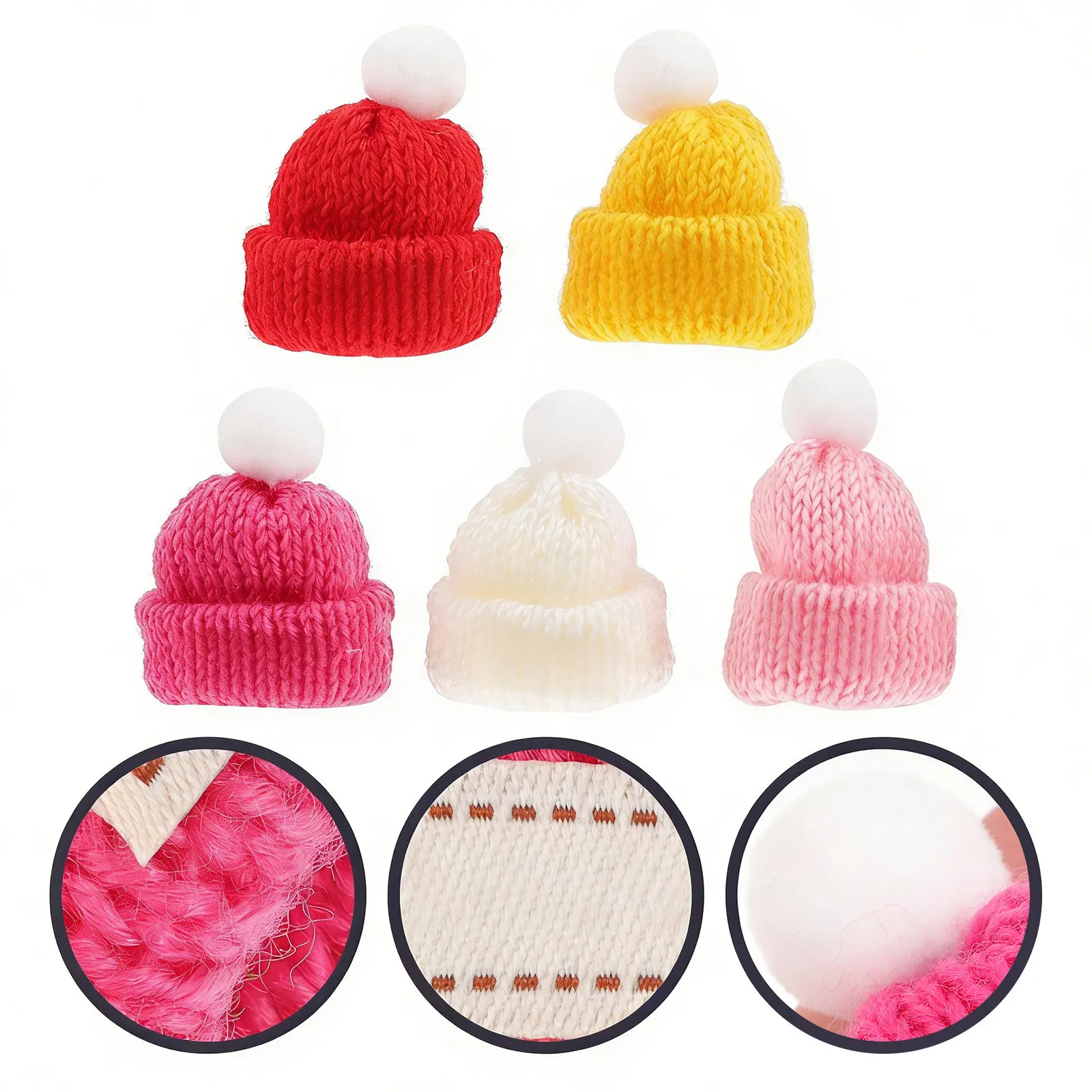 

5 шт. миниатюрных вязаных шапочек из шерстяной пряжи, рождественские мини-украшения, аксессуары для рукоделия, декор ручной работы, товары для вечеринок