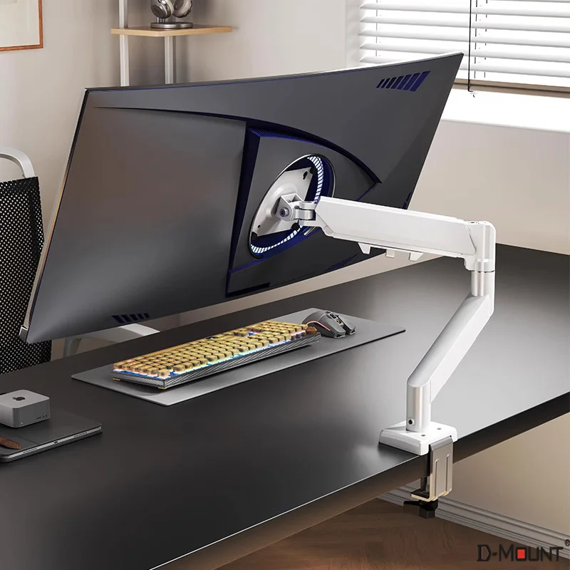 D-MOUNT D90 Metal Aluminum 13'-32' Monitor Desktop Stand Mount Gas Spring Arm Full Motion Rotate Clamp 0-60mm Grommet 2-10KG