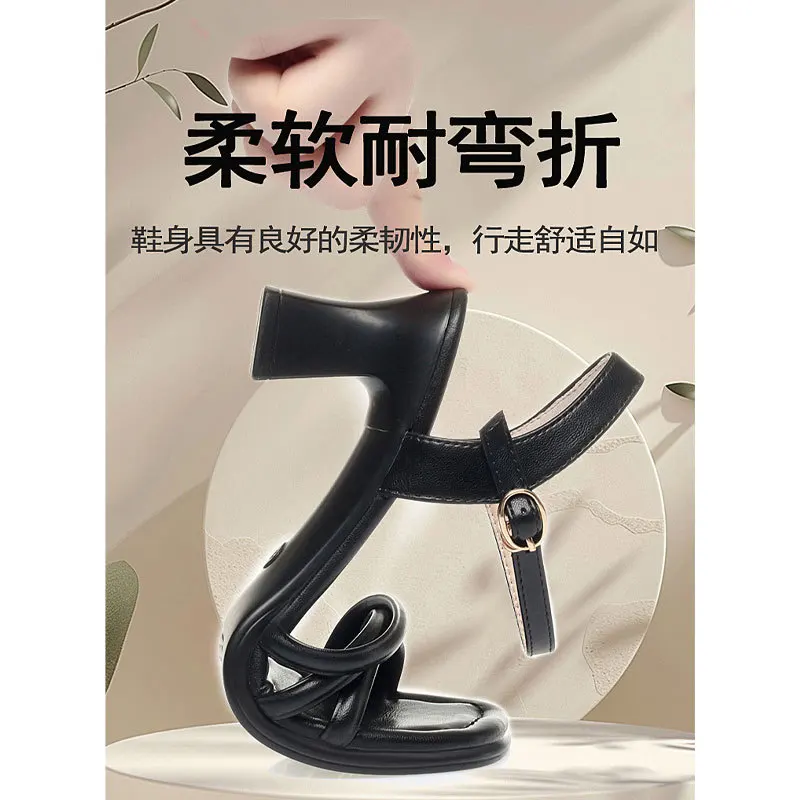 موضة جديدة رقيقة الفرقة الصنادل في الجلود المرأة الكعوب للسيدات حذاء الصيف الصنادل 2025 عالية الكعب الصنادل النسائية الفاخرة فستان #3