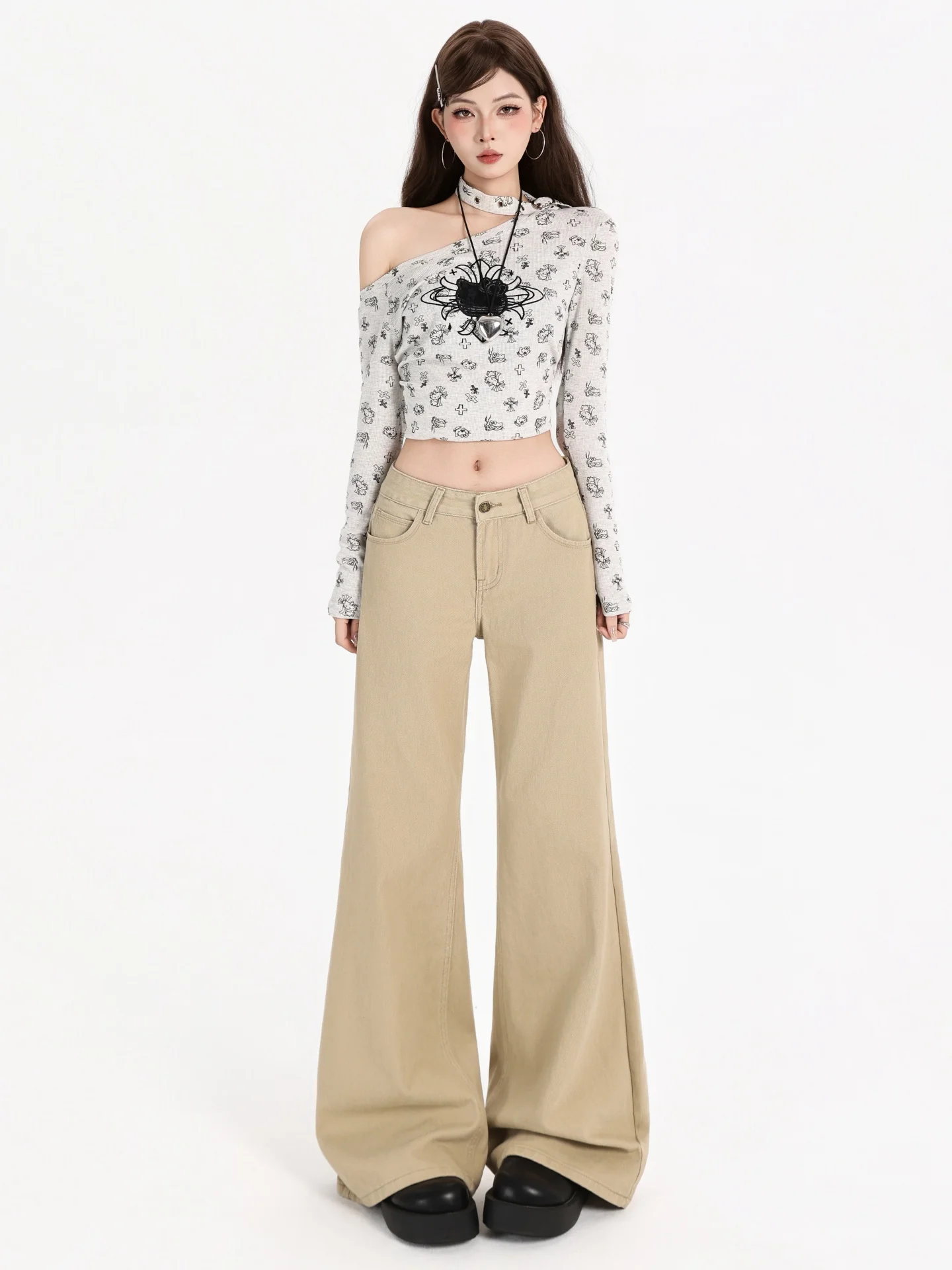 

American Style Low Waist Bell Bottom Jeans Women's plus Size Loose Fit Denim Pants Casual Wear Non-Matching Pockets