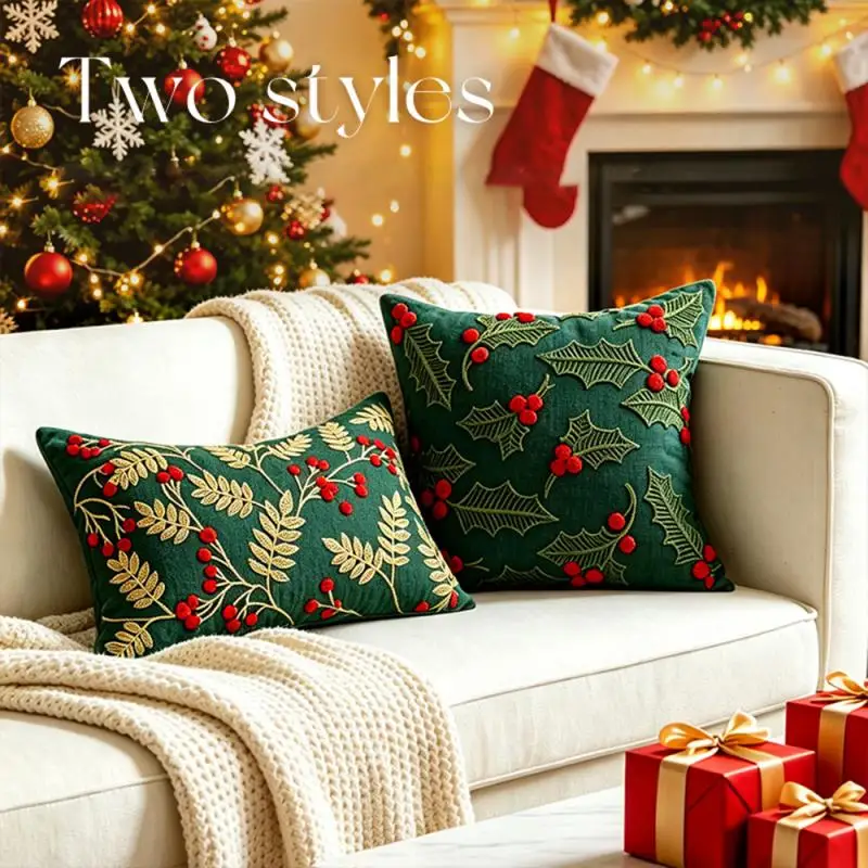 Weihnachtsbaum Bestickter Kissenbezug Cojines Grüner Plüsch Festliche Dekoration Sofa Kissenbezug Deko Heim – Detail 3