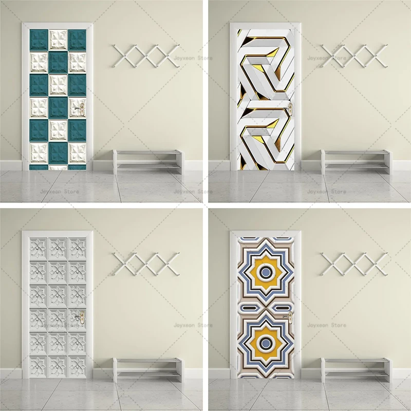 

3d Door Sticker Home Decoration Door Sticker PVC Modern Geometric Wall Sticker Removable Waterproof Self-adhesive Poster