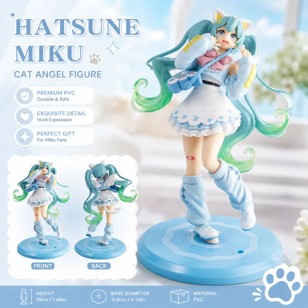 Hatsune Miku Katzen-Engel-Figur 19cm Niedliche Anime PVC Sammlerfigur mit Haaren Perfektes Geschenk Süße Hatsune Miku Ausgefallenes Sammlerstück – Detail 6