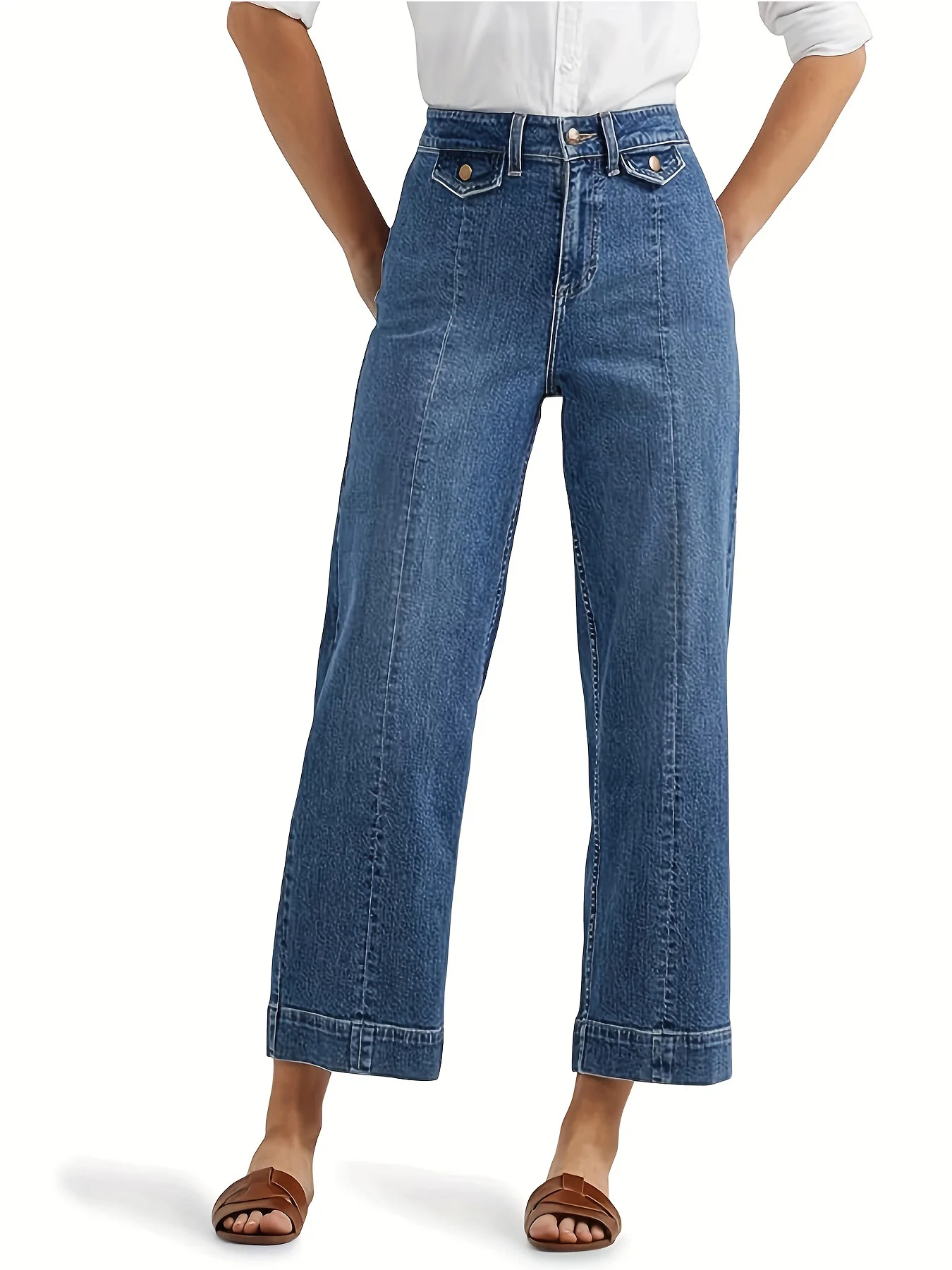 

Women's washed simple high waisted wide leg straight leg jeans, stylish and elegant appearance, casual and versatile