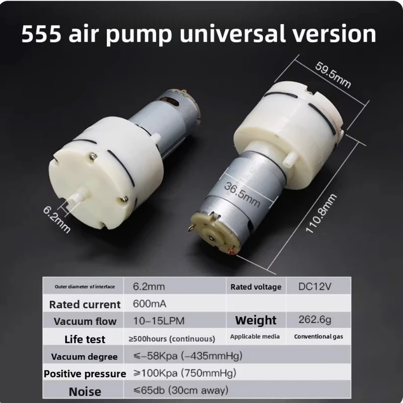 Large Flow High Pressure Mini 555 Vacuum Air Pump, Negative Pressure Suction Diaphragm Pump for DIY Packer Inflator