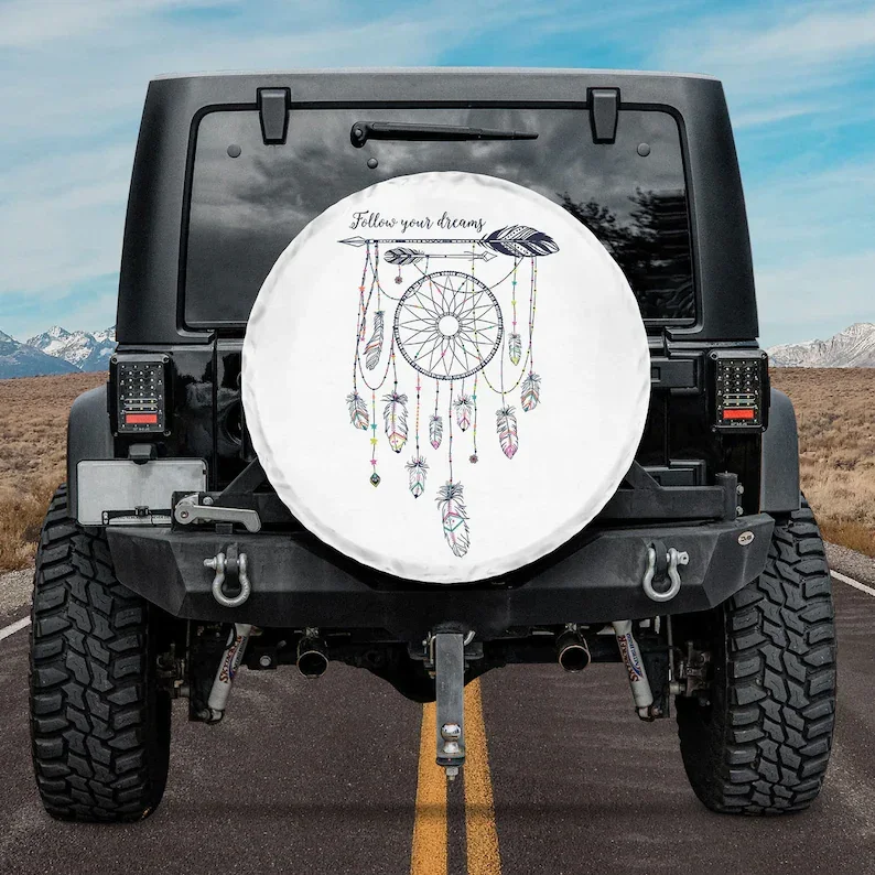 Follow Your Dreams Black And White American Day, Camping Truck Tire Cover, Spare Tire Cover For Car, Personalized Camper Tire Co