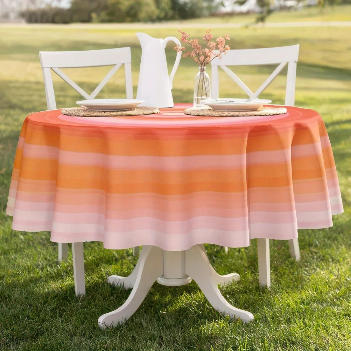 1 piece of bright orange gradient round tablecloth - durable polyester, washable, bohemian stylexzj