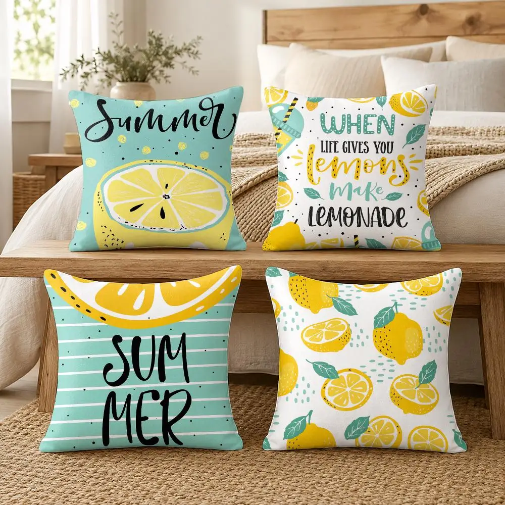 Refreshing Summer Lemon Cushion Cover Silky Short Plush Invisible Zipper Dustproof Sofa Pillow Case For Home Decor