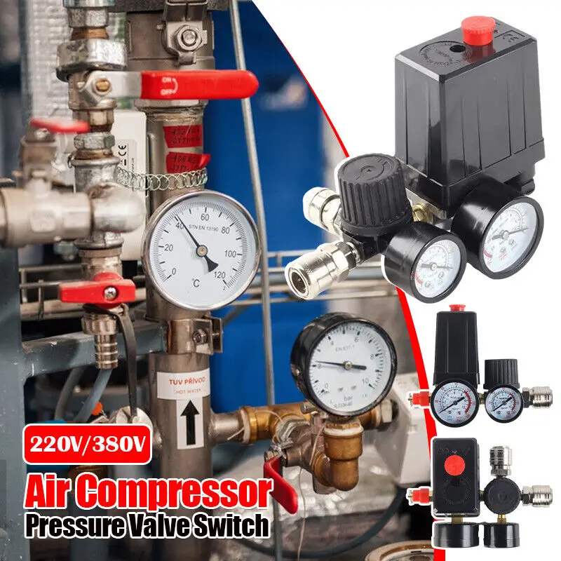 New Air Compressor Pump Switch  Relief Regulator 220V/380V Control Valve with Gauge Control Compressor Regulate Treatment Units