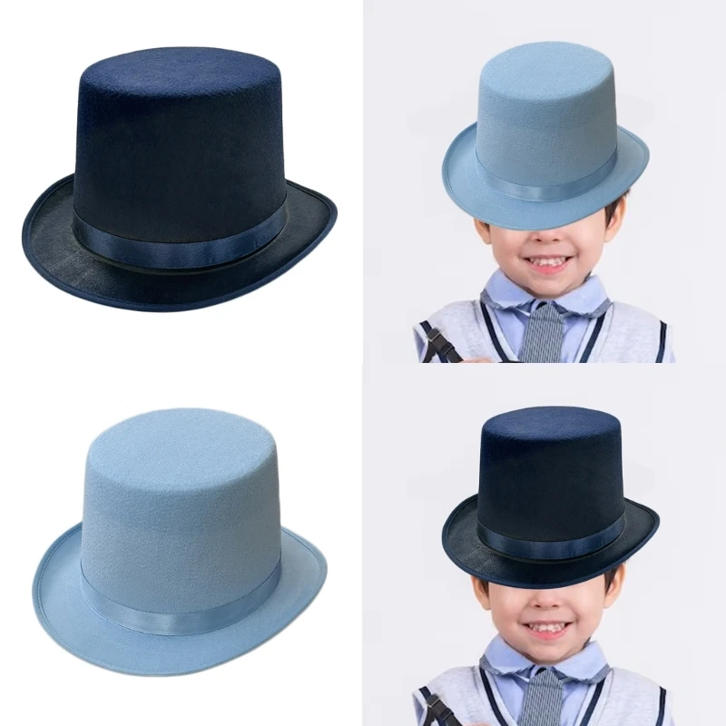 British Style Adult/Kids Flat Top Hat Prom Carnival Party Costume Felt Magician Hat for Rave Party Show Role Play Derby Hat