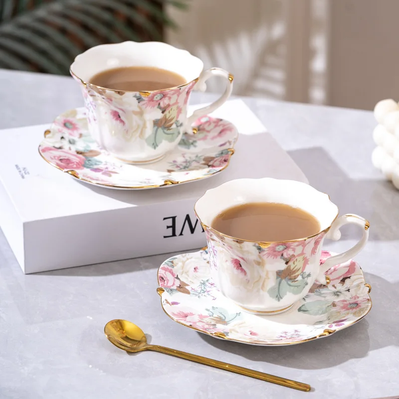 Floral Coffee Cup and Plate Set, High-end and Exquisite Birthday Housewarming Gift, Bride Engagement and Wedding Companion Gift