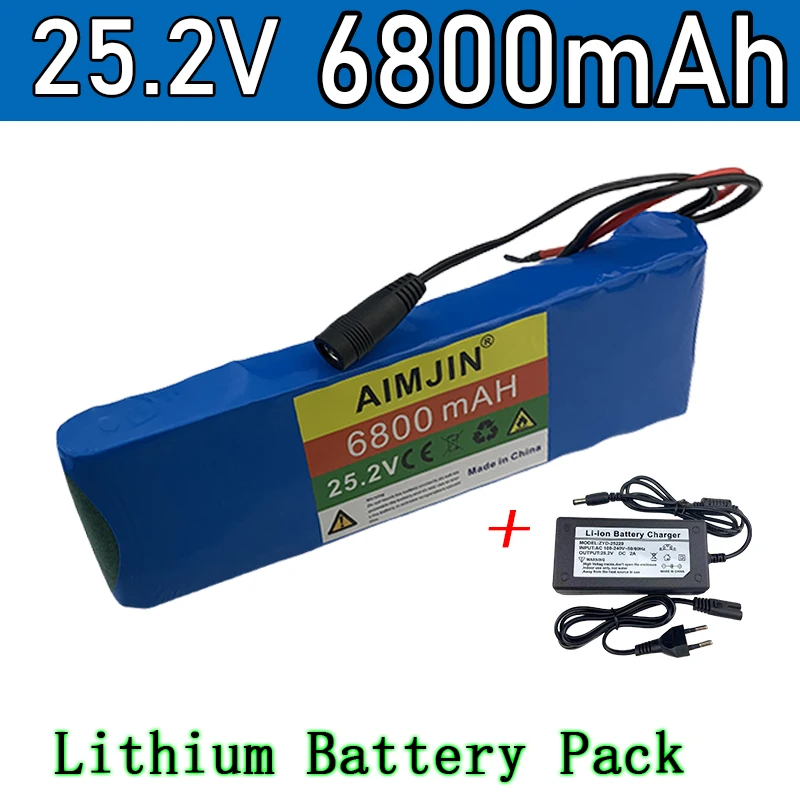 Bateria de lítio BMS e carregador, 25.2V, 6800mAh, para luz de áudio, Solar Powered, Outdoor Power Supply, Motor etc