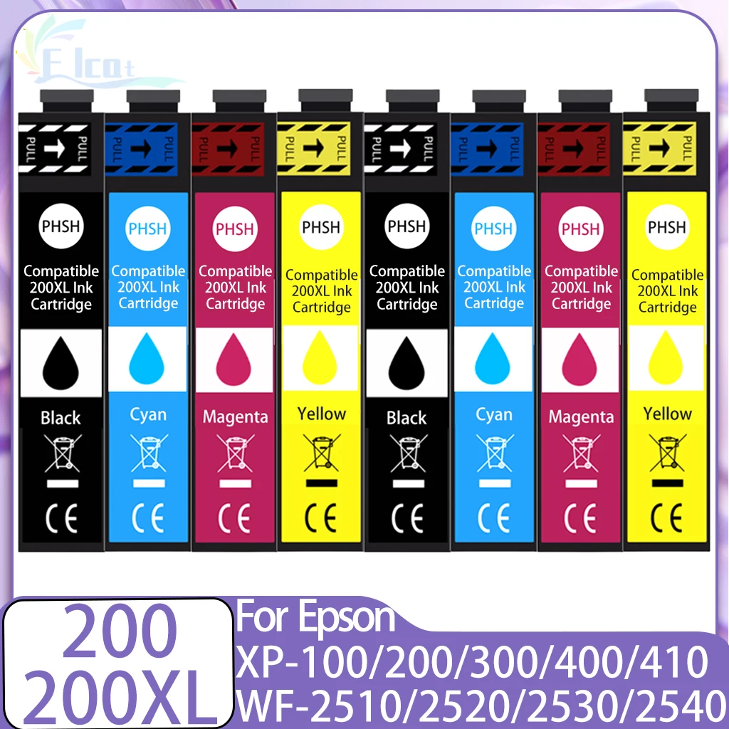 Чернильные картриджи 200 T200 200XL T200XL T2001, совместимые с принтерами Epson XP-100 XP-200 XP-300 XP-400 410 WF-2510 WF-2520 WF-2530