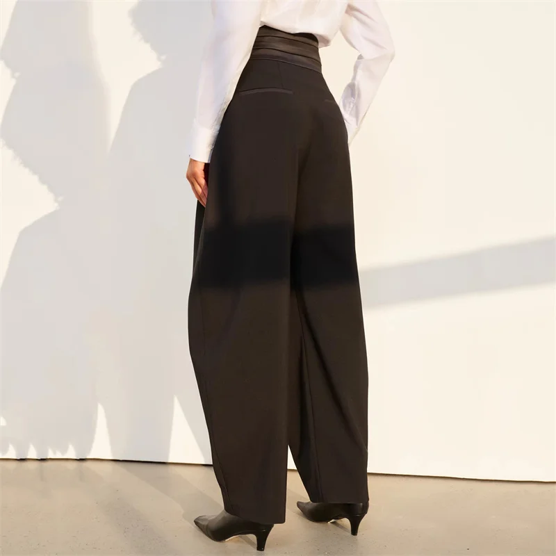 Women's pants New Asymmetric slim fit straight leg pants for the summer of 2026 Satin patchwork women's suit pants casual pants