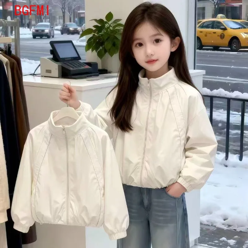Girls Windbreaker Spring Autumn 2026 New Kids Stand Collar Zipper Jacket, Thin Liner Outdoor Sports Top Spring Coat for Girls
