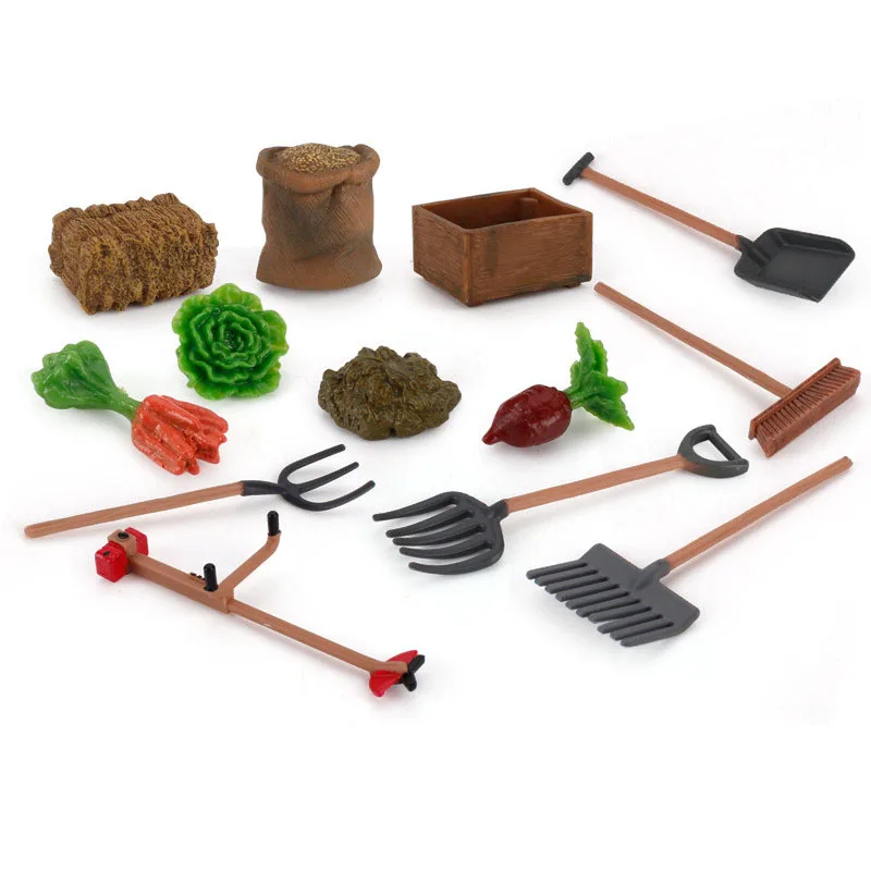 Simulation Farm Tools Scene Animals Model Accessories Forage Fork Lawn Mower Feed Mini Action Figures Micro Landscape Kids Toys