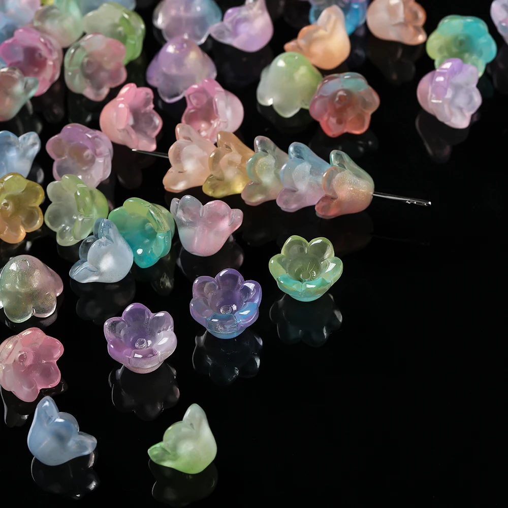 20pcs Colorful Lily of The Valley Flower Shape Bead 12x11mm Lampwork Glass Loose Beads for DIY Craft Jewelry Making Accessories