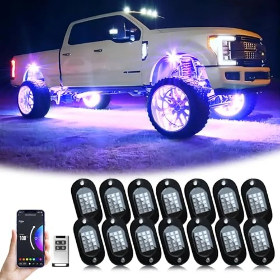 LED Rock Lights 1, 210 LEDs Lights with Phone App/Remote Control and Timing and Music Mode Rock Lights Kits, Waterproof Undergl