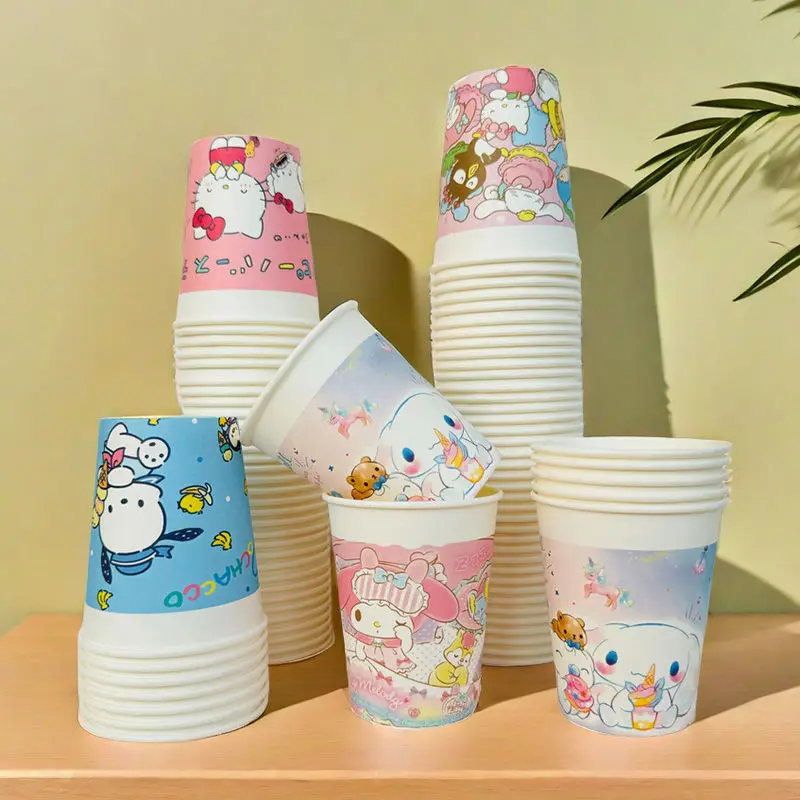 Disposable Paper Cup Sanrio Cinnamoroll Pompom Purin Hello Kitty Office Cup Cartoon Cute Thickened Household Paper Cup Wholesale