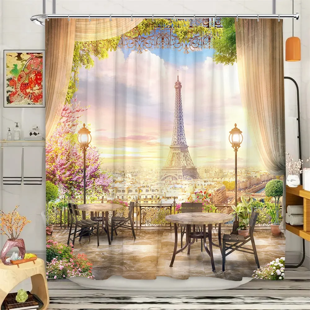 Paris Tower Nature Landscape Shower Curtain Set 4