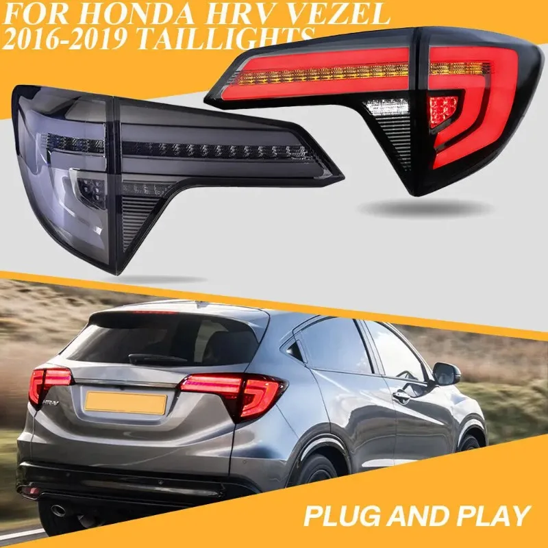 

For Honda HRV VEZEL 2016-2019 LED Tail Lights Smoke Rear Lamps Pair Black Housing