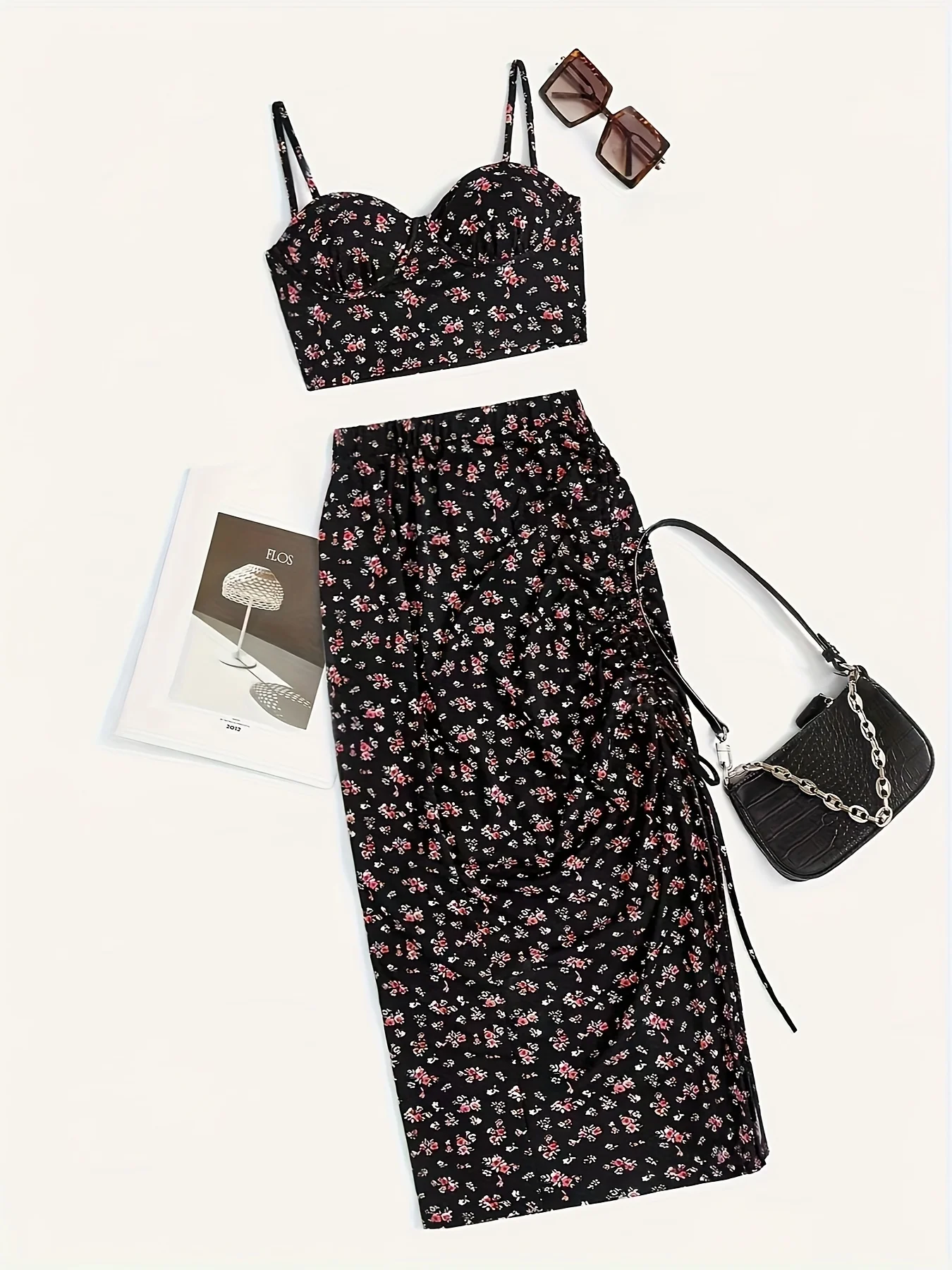 Summer new black floral classic all-match thin elegant temperament suit