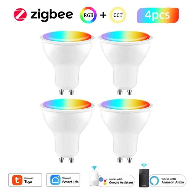 

Умная Светодиодная лампа Tuya Zigbee, GU10, RGB + CCT, 100-240 В, 5 Вт, с регулируемой яркостью, с голосовым управлением, работает с Alexa Google Home Alice