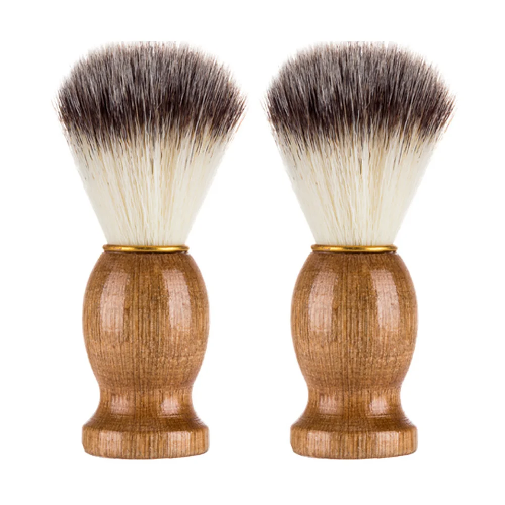 2 Pcs Soft Bristle Shaving Brush Nylon Wood Beard Grooming Tool Professional Practical Fast Drying Non Rust