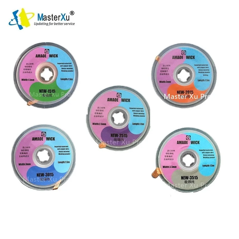 10pc MasterXu AMAOE Soldering Wick Thinner Softer Copper Wire 2015 1515 2515 3015 3515 Tin Absorption Tape Desoldering Braid 3m