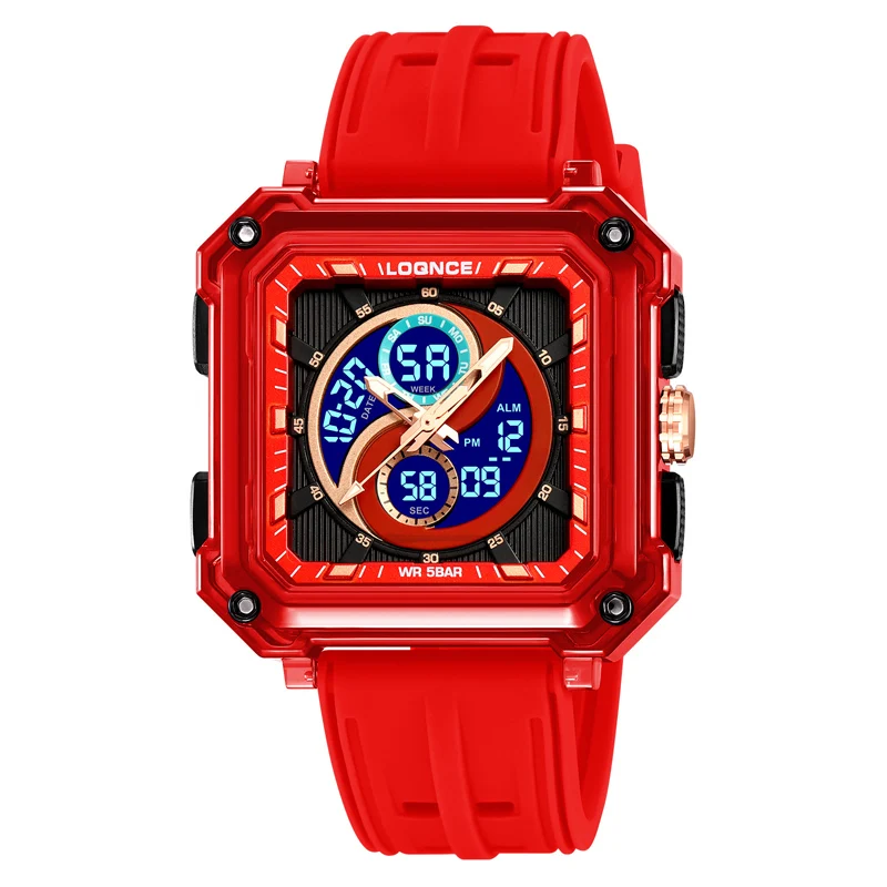 LOQNCE 98009 رائجة البيع LED مربع إلكتروني للرجال الشباب الترفيه ساعة توقيت رمز التوقيت ساعة رجالي متعددة الوظائف