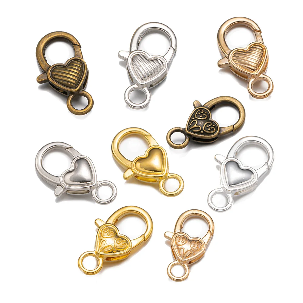 10pcs Heart Lobster Clasp Hook Carabiner for DIY Keychain Jewelry Key Ring Craft Making Supplies Accessories Findings Material