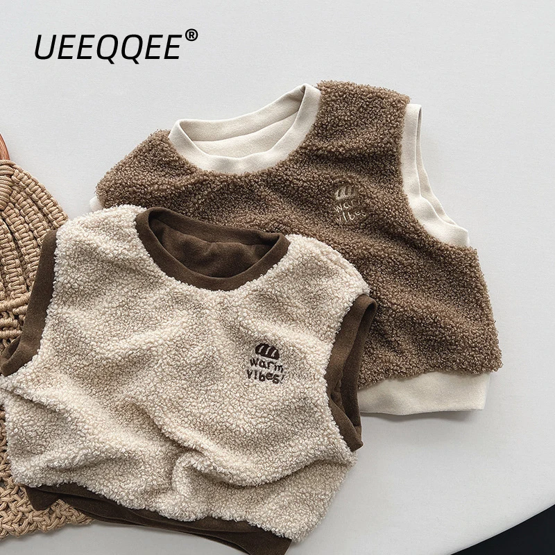 

Warm Fleece 2023 Autumn Winter New Kids Vest Casual Boys Girls Waistcoat Toddler Outerwear Tank Tops Children Clothing For 1-8Y