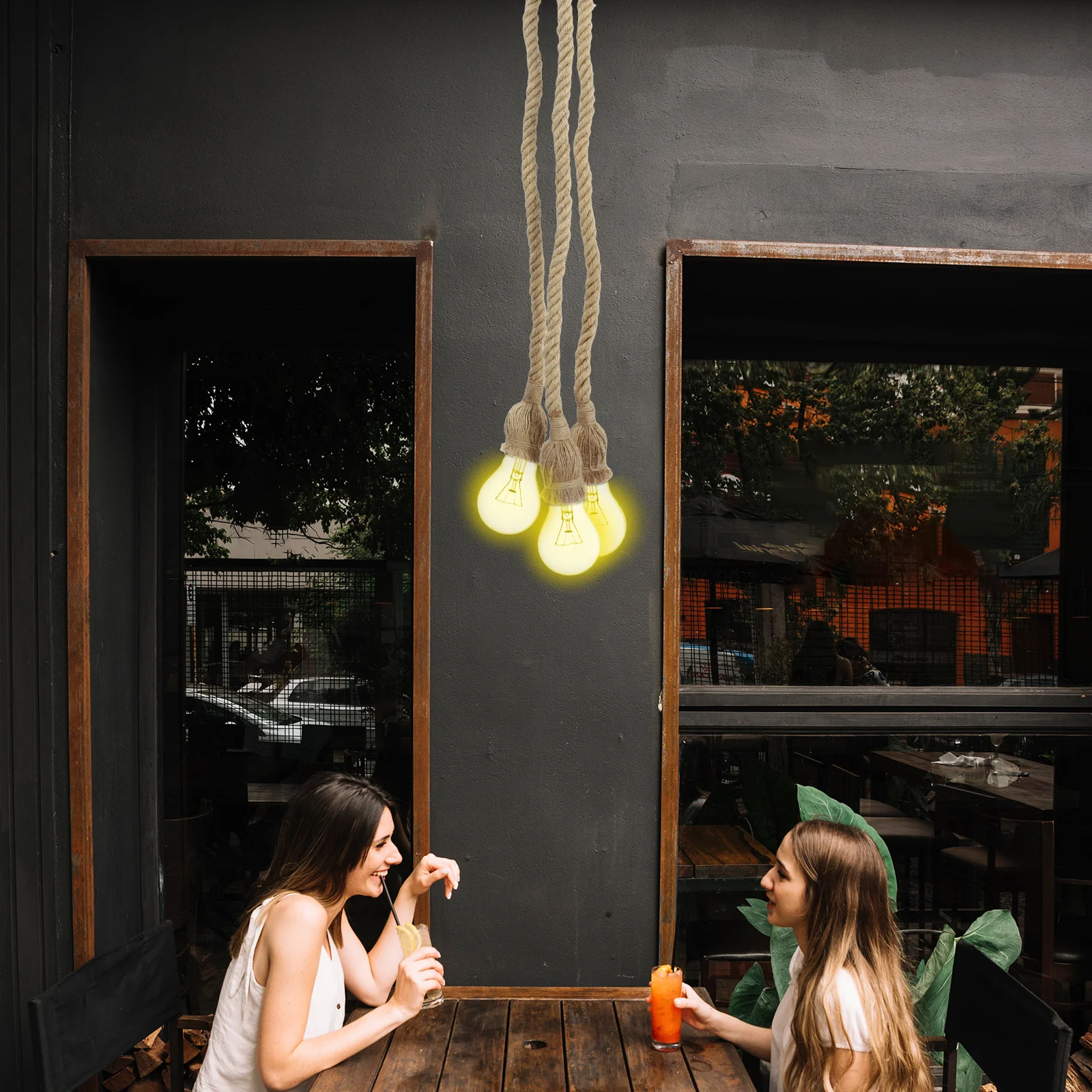 

Vintage Triple-Head Hemp Rope Pendant Light Cord Adjustable Height Lamp Holder E27 Bulb Base Lighting Fixture for Coffee Shop