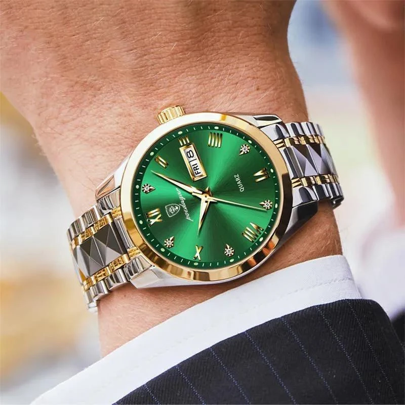 POEDAGAR Top Original Men Quartz Watch Green Waterproof Watch For Men's Stainless Steel Man Luxury Watch Luminous Wristwatch